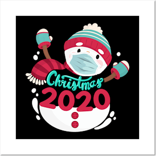 Merry Christmas 2020 Snowman in Mask Pajama Xmas Snowflakes Posters and Art